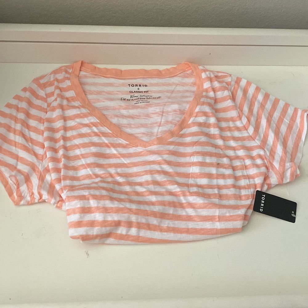Torrid white and pink striped shirt size 2